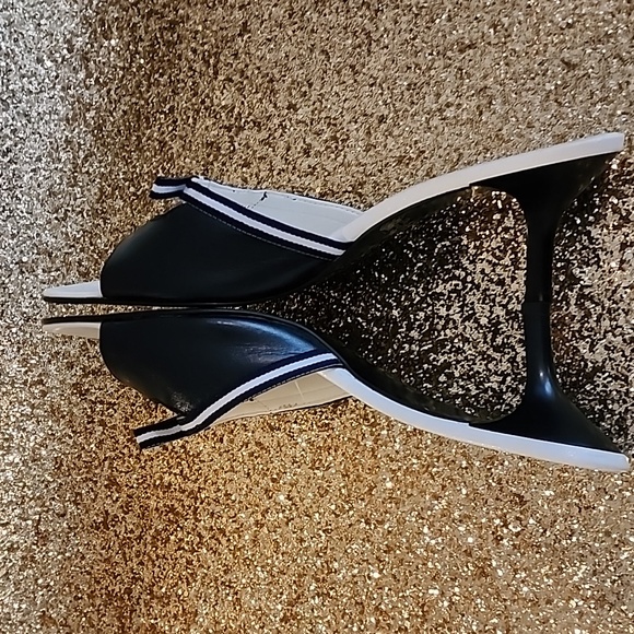 MARINELLA  MADE IN ITALY WOMEN'S LEATHER UPPER BLACK/WHITE SANDAL SIZE 10,PRE-OW - Picture 4 of 11